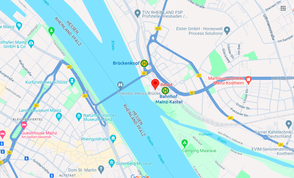 Anfahrtsplan zur Reduit in Mainz-Kastel